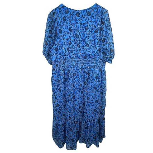 Old Navy Blue Chiffon Midi Tiered Ruffle Midi Dress Size XL Floral - Picture 11 of 16